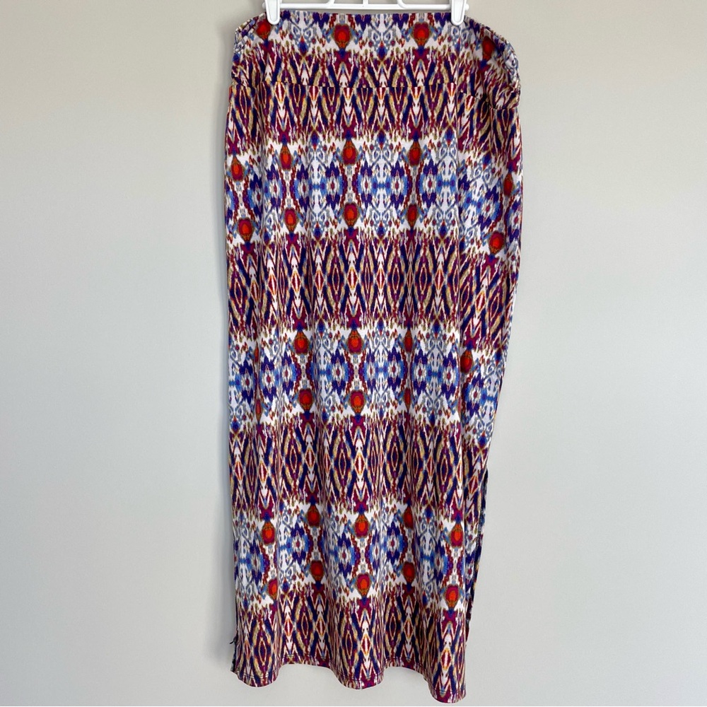 Faded Glory Red and Blue Patterned Casual Maxi Skirt | Size Large